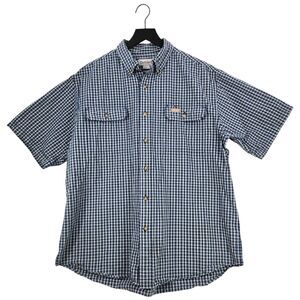 Carhartt Button-Down Shirt Large Blue Plaid Short-Sleeve Pockets 100% Cotton